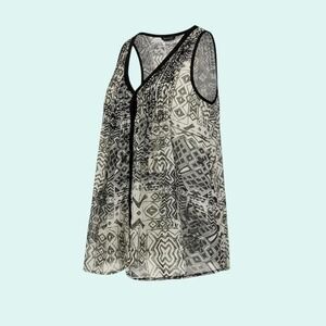 Forever 21 Women's Top M Black White Sleeveless Button Front Geometric Print